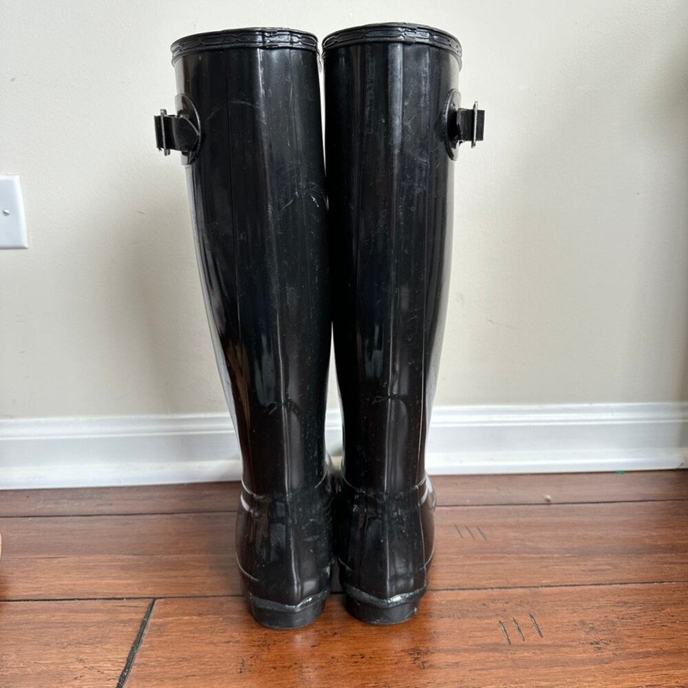 Hunter Rain Boots Women 6 Original Tall Black Gloss Unisex Knee High Gorpcore - Picture 3 of 8
